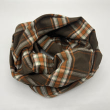 画像をギャラリービューアに読み込む, 【シーズン到来セール】綿100%スヌード*ブラウン×差し色オレンジ*チェックスヌード*播州織