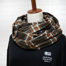 画像をギャラリービューアに読み込む, 【シーズン到来セール】綿100%スヌード*ブラウン×差し色オレンジ*チェックスヌード*播州織