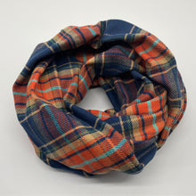 画像をギャラリービューアに読み込む, 【シーズン到来セール】綿100%厚手スヌード*ブルー×オレンジがオシャレな大柄チェックスヌード*播州織