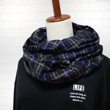 画像をギャラリービューアに読み込む, 【シーズン到来セール】綿100%起毛スヌード*ブラック&パープルのカジュアルチェック*播州織