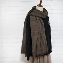 画像をギャラリービューアに読み込む, 【シーズン到来セール】綿100%大判マフラーショール*コットンツイードダークブラウンチェック*播州織