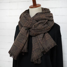 画像をギャラリービューアに読み込む, 【シーズン到来セール】綿100%大判マフラーショール*コットンツイードダークブラウンチェック*播州織